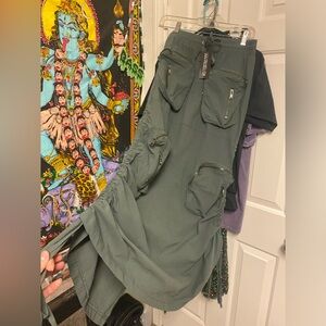 Army green cargo long utility maxi skirt with pockets
